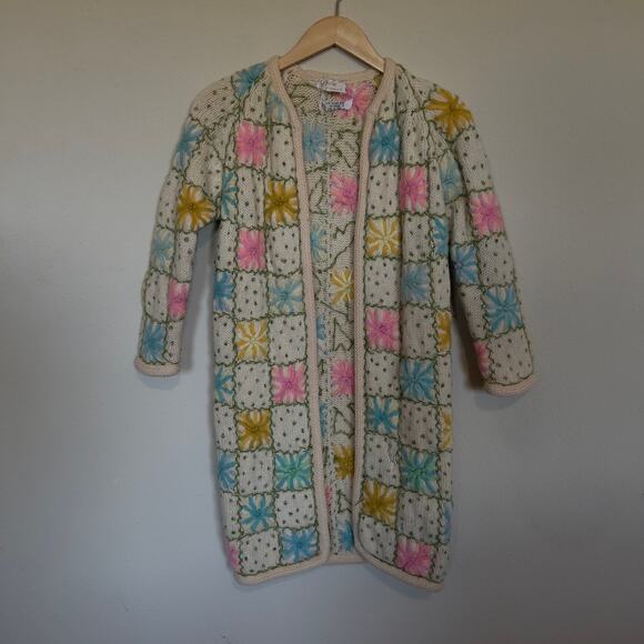 Rare Vtg Lilly of California Hand Knit Granny Square Open-Front Cardigan XS/S - Picture 5 of 10